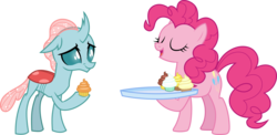 Size: 6136x3000 | Tagged: safe, artist:cloudy glow, ocellus, pinkie pie, g4, marks for effort, cupcake, food, simple background, transparent background, vector