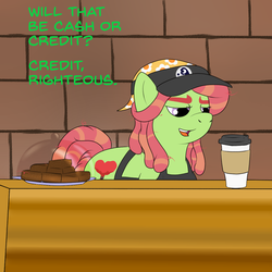 Size: 1200x1200 | Tagged: safe, artist:pavlovzdawg, tree hugger, earth pony, pony, g4, brownie, coffee, female, food, solo