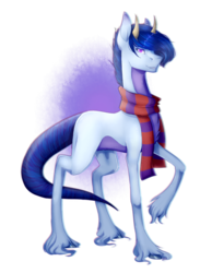 Size: 2921x4000 | Tagged: safe, artist:lastaimin, oc, oc only, oc:tomiko, dracony, hybrid, clothes, horns, male, scarf, simple background, solo, transparent background, unshorn fetlocks