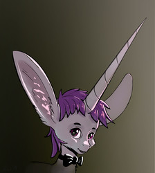Size: 1740x1940 | Tagged: safe, artist:xbi, oc, oc only, oc:lapush buns, bunnycorn, pony, unicorn, bowtie, bunny ears, bust, horn, impossibly large ears, impossibly large horn, looking at you, male, portrait, solo, stallion