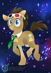 Size: 600x849 | Tagged: safe, artist:mmishee, doctor whooves, time turner, earth pony, pony, g4, 3d glasses, collar, cutie mark, hooves, lineless, male, necktie, smiling, solo, stallion