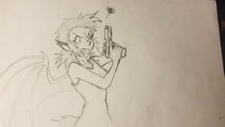 Size: 4032x2268 | Tagged: safe, artist:dj-black-n-white, oc, oc only, oc:yuzu, satyr, angry, gun, handgun, offspring, pistol, this will end in death, this will end in tears and/or death