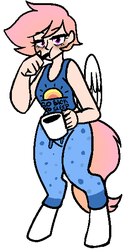 Size: 274x549 | Tagged: safe, artist:/d/non, oc, oc only, oc:dawn, satyr, clothes, coffee, offspring, pajamas, parent:oc:anon, parent:princess celestia, tired, toothbrush