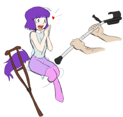 Size: 855x810 | Tagged: safe, artist:dj-black-n-white, oc, oc only, oc:anon, oc:brigid, satyr, amputee, crutches, father and daughter, female, happy, male, offspring, parent:amethyst star, simple background, transparent background