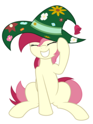 Size: 4688x6250 | Tagged: safe, artist:besttubahorse, roseluck, earth pony, pony, g4, absurd resolution, clothes, cute, eyes closed, female, hat, simple background, sitting, smiling, solo, transparent background, vector, witch hat