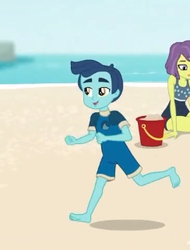 Size: 244x321 | Tagged: safe, screencap, henry handle, manestrum, victoria, equestria girls, g4, my little pony equestria girls: better together, unsolved selfie mysteries, background human, clothes, cropped, feet, female, male, male feet, smiling, swimsuit