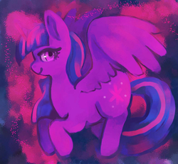 Size: 1300x1200 | Tagged: safe, artist:staticdragon1, twilight sparkle, alicorn, pony, g4, female, glowing horn, horn, looking at you, mare, smiling, solo, twilight sparkle (alicorn)