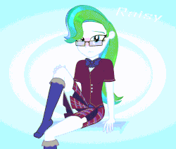 Size: 1280x1080 | Tagged: safe, artist:randomtriples, derpibooru exclusive, oc, oc only, oc:raisy seaweed, equestria girls, g4, animated, blushing, breasts, clothes, crystal prep academy, crystal prep academy uniform, female, glasses, lip bite, looking at you, school uniform, solo, uniform