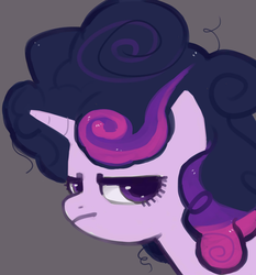 Size: 1400x1500 | Tagged: safe, artist:staticdragon1, twilight sparkle, pony, unicorn, g4, alternate hairstyle, bust, female, horn, mare, solo, twilight sparkle is not amused, unamused