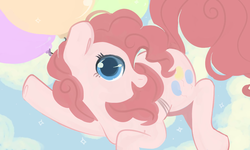 Size: 1500x900 | Tagged: safe, artist:staticdragon1, pinkie pie, earth pony, pony, g4, balloon, cute, cutie mark, diapinkes, female, floating, looking at you, mare, smiling, solo, then watch her balloons lift her up to the sky