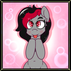 Size: 910x916 | Tagged: safe, artist:lazerblues, oc, oc only, oc:miss eri, pony, :p, black and red mane, blushing, cross-eyed, cute, looking at you, silly, solo, tongue out, two toned mane, wingding eyes