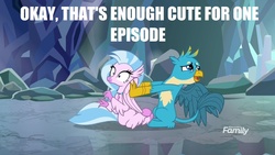Size: 1280x720 | Tagged: safe, edit, edited screencap, screencap, gallus, silverstream, classical hippogriff, griffon, hippogriff, g4, what lies beneath, discovery family logo, duo, female, image macro, male, meme, nightmare cave, shipping fuel