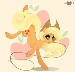 Size: 3121x3000 | Tagged: safe, artist:xsatanielx, applejack, earth pony, pony, rcf community, g4, cowboy hat, cutie mark background, female, hat, high res, lasso, mare, mouth hold, rope, solo