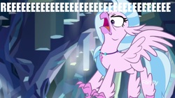 Size: 1920x1080 | Tagged: safe, edit, edited screencap, screencap, silverstream, classical hippogriff, hippogriff, g4, what lies beneath, cute, diastreamies, faic, female, image macro, meme, nightmare cave, rage, reeee, silverrage, solo
