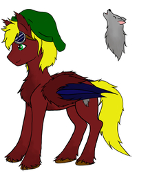 Size: 728x847 | Tagged: safe, artist:darkrosewolf, derpibooru exclusive, oc, oc only, oc:griffin night, oc:howling night, bat pony, hybrid, wolf, my little pony: tails of equestria, bat pony oc, chest fluff, cutie mark, ear fluff, folded wings, goggles, hat, hybrid wings, male, profile picture, simple background, solo, stallion, unshorn fetlocks, white background, wings
