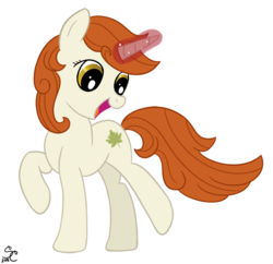 Size: 1705x1652 | Tagged: safe, artist:smartcookiepone, autumn blaze, pony, unicorn, g4, season 8, sounds of silence, female, magic, magic aura, mare, open mouth, ponified, simple background, solo, species swap, white background