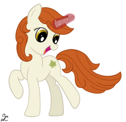 Size: 1705x1652 | Tagged: safe, artist:smartcookiepone, autumn blaze, pony, unicorn, g4, season 8, sounds of silence, female, magic, magic aura, mare, open mouth, ponified, pony autumn blaze, simple background, solo, species swap, unicorn autumn blaze, white background