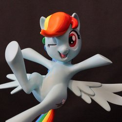 Size: 3000x3000 | Tagged: safe, alternate version, artist:nekokevin, rainbow dash, pegasus, pony, g4, close-up, craft, cute, dashabetes, female, figure, high res, irl, looking at you, mare, one eye closed, open mouth, photo, raised hoof, sculpture, smiling, solo