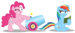 Size: 6422x2835 | Tagged: safe, artist:aleximusprime, pinkie pie, rainbow dash, earth pony, pegasus, pony, g4, annoyed, book, childish gambino, crossover, donald glover, fridge horror, lol, meme, meme parody, one eye open, parody, party cannon, random, reading, reading rainboom, silly, simple background, smiling, smirk, this is america, this is equestria, this will end in confetti, this will end in pain, this will not end well, transparent background, unamused