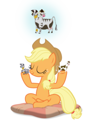 Size: 1163x1545 | Tagged: safe, applejack, daisy jo, zecora, cow, zebra, a rockhoof and a hard place, g4, chubby, conjoined, crossed legs, fusion, jocora, meditation, multiple heads, show accurate, simple background, transparent background, two heads, udder, vector, wat, we have become one, what has magic done, zebrow