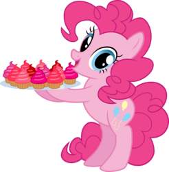 Size: 4000x4073 | Tagged: safe, artist:pilot231, pinkie pie, earth pony, pony, g4, bipedal, cupcake, female, food, mare, platter, simple background, smiling, solo, standing, transparent background, vector