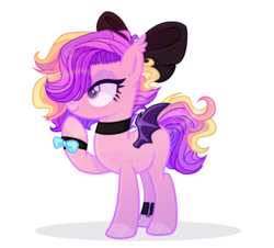 Size: 1024x925 | Tagged: safe, artist:_spacemonkeyz_, oc, oc only, oc:cœurs brisés, bat pony, pony, bow, female, hair bow, mare, simple background, solo, transparent background