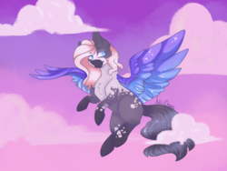 Size: 1024x768 | Tagged: safe, artist:akiiichaos, oc, oc only, oc:opal, pegasus, pony, colored wings, female, flying, mare, solo