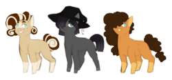 Size: 1024x475 | Tagged: safe, artist:elf-hollow, oc, oc only, oc:black quartz, oc:konpeito, oc:rocky road, earth pony, pony, coat markings, female, filly, hat, offspring, parent:cheese sandwich, parent:maud pie, parents:maudwich, simple background, sisters, socks (coat markings), trio, white background, witch hat