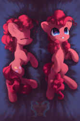 Size: 1600x2403 | Tagged: safe, artist:freeedon, pinkie pie, earth pony, pony, g4, body pillow, body pillow design, commission, cute, diapinkes, female, mare, on back, smiling, solo