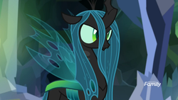 Size: 1920x1080 | Tagged: safe, screencap, ocellus, queen chrysalis, changeling, changeling queen, g4, what lies beneath, cave, discovery family, discovery family logo, disguise, disguised changeling, female, logo, nightmare cave, queen chrysellus, solo