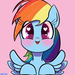 Size: 2048x2048 | Tagged: safe, artist:nanima, rainbow dash, pegasus, pony, g4, bust, cute, dashabetes, female, heart eyes, high res, looking at you, mare, pink background, simple background, solo, wingding eyes