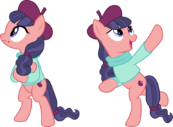 Size: 4099x3000 | Tagged: safe, artist:cloudy glow, raspberry beret, earth pony, pony, g4, horse play, bipedal, clothes, female, hat, mare, open mouth, simple background, solo, sweater, transparent background, vector