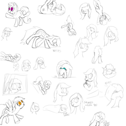 Size: 5342x5316 | Tagged: safe, artist:nuxersopus, cheerilee, derpy hooves, fluttershy, oc, g4, absurd resolution, monochrome, text