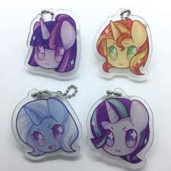 Size: 2048x2048 | Tagged: safe, starlight glimmer, sunset shimmer, trixie, twilight sparkle, pony, unicorn, g4, female, high res, irl, keychain, photo