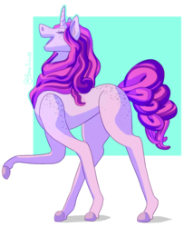 Size: 677x834 | Tagged: safe, artist:panatee, oc, oc only, pony, unicorn, female, magical lesbian spawn, mare, offspring, parent:pinkie pie, parent:rarity, parents:raripie, simple background, solo, transparent background
