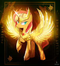 Size: 3840x4200 | Tagged: safe, artist:zidanemina, sunset shimmer, alicorn, pony, g4, alicornified, anime, armor, crossover, female, mare, race swap, saint seiya, shimmercorn, sunset phoenix