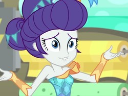 Size: 959x720 | Tagged: safe, screencap, rarity, equestria girls, equestria girls specials, g4, my little pony equestria girls: better together, my little pony equestria girls: rollercoaster of friendship, bare shoulders, carousel dress, faic, female, lip bite, photo booth (song), rarara