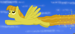 Size: 5500x2500 | Tagged: safe, artist:devfield, oc, oc:golden star, cloud, cutie mark, flying, sky, stars, trail, two toned mane, two toned tail, wings, yellow eyes