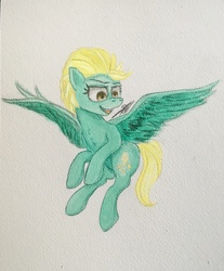 Size: 2965x3584 | Tagged: safe, artist:galinn-arts, lightning dust, pony, g4, flying, high res, solo, traditional art, watercolor painting