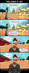 Size: 960x2400 | Tagged: safe, artist:geodesicdragon, applejack, human, g4, 3d, 4koma, applejack's hat, comic, cowboy hat, gmod, hat, implied defecation, implied pooping, sweet apple acres, wat, why did i make this