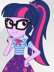 Size: 540x720 | Tagged: safe, screencap, sci-twi, twilight sparkle, equestria girls, equestria girls series, g4, rollercoaster of friendship, clothes, cropped, female, glasses, ponytail, skirt, smiling, solo