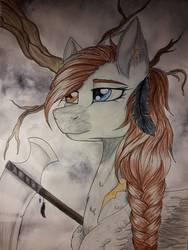 Size: 774x1032 | Tagged: safe, artist:clarissa0210, oc, oc only, pegasus, pony, female, mare, scythe, solo, traditional art
