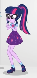 Size: 260x540 | Tagged: safe, screencap, sci-twi, twilight sparkle, equestria girls, equestria girls series, g4, rollercoaster of friendship, cellphone, clothes, cropped, female, geode of telekinesis, glasses, phone, ponytail, shoes, skirt, smartphone, smiling, socks, solo