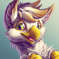 Size: 2048x2048 | Tagged: safe, artist:the secret cave, oc, oc only, oc:ember burd, griffon, beak, bust, eared griffon, fluffy, griffon oc, high res, icon, looking at you, solo