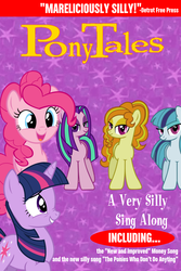 Size: 800x1200 | Tagged: artist needed, safe, edit, adagio dazzle, aria blaze, pinkie pie, sonata dusk, twilight sparkle, series:pony tales, g4, a very silly sing along (pony tales), cover art, dvd, dvd cover, the dazzlings, veggietales, very silly songs, very silly songs (pony tales)
