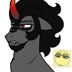 Size: 500x500 | Tagged: safe, artist:tambelon, king sombra, pony, unicorn, g4, bust, curved horn, facial hair, goatee, grumpy, horn, male, missing accessory, sideburns, slit pupils, solo, tired