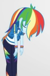 Size: 261x396 | Tagged: safe, rainbow dash, equestria girls, equestria girls specials, g4, my little pony equestria girls: better together, my little pony equestria girls: rollercoaster of friendship, eyes closed, female, geode of super speed, leaning, magical geodes
