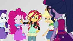 Size: 1920x1080 | Tagged: safe, screencap, applejack, pinkie pie, rarity, sci-twi, sunset shimmer, twilight sparkle, equestria girls, equestria girls specials, g4, my little pony equestria girls: mirror magic, geode of empathy, geode of shielding, geode of sugar bombs, geode of super strength