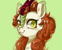 Size: 1280x1024 | Tagged: safe, artist:royal, autumn blaze, kirin, g4, sounds of silence, bust, female, green background, portrait, quadrupedal, simple background, solo