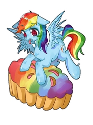 Size: 493x658 | Tagged: safe, artist:royal, rainbow dash, pegasus, pony, g4, female, food, mare, pie, simple background, solo